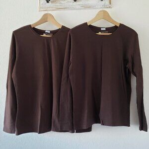(Set of 2) Gap Brown Favorite Stretch Long Sleeve T-shirt - Size L